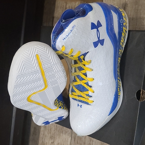 UNDER ARMOUR CLUTCHFIT DRIVE CURRY 2014 SIZE 10 WHITE BLUE YELLOW